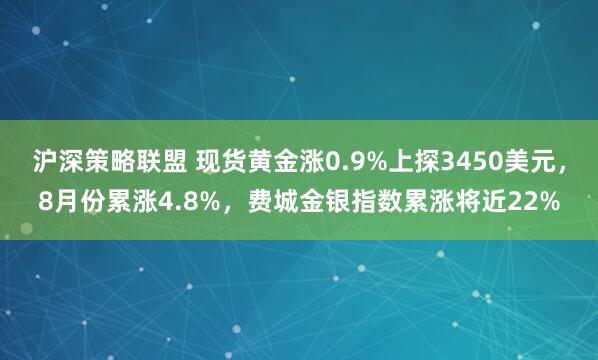 沪深策略联盟 现货黄金涨0.9%上探3450美元，8月份累涨4.8%，费城金银指数累涨将近22%